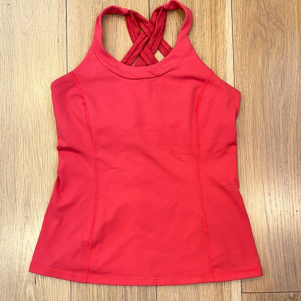 Women's Coral Lululemon Exercise Top with Bra Shelf